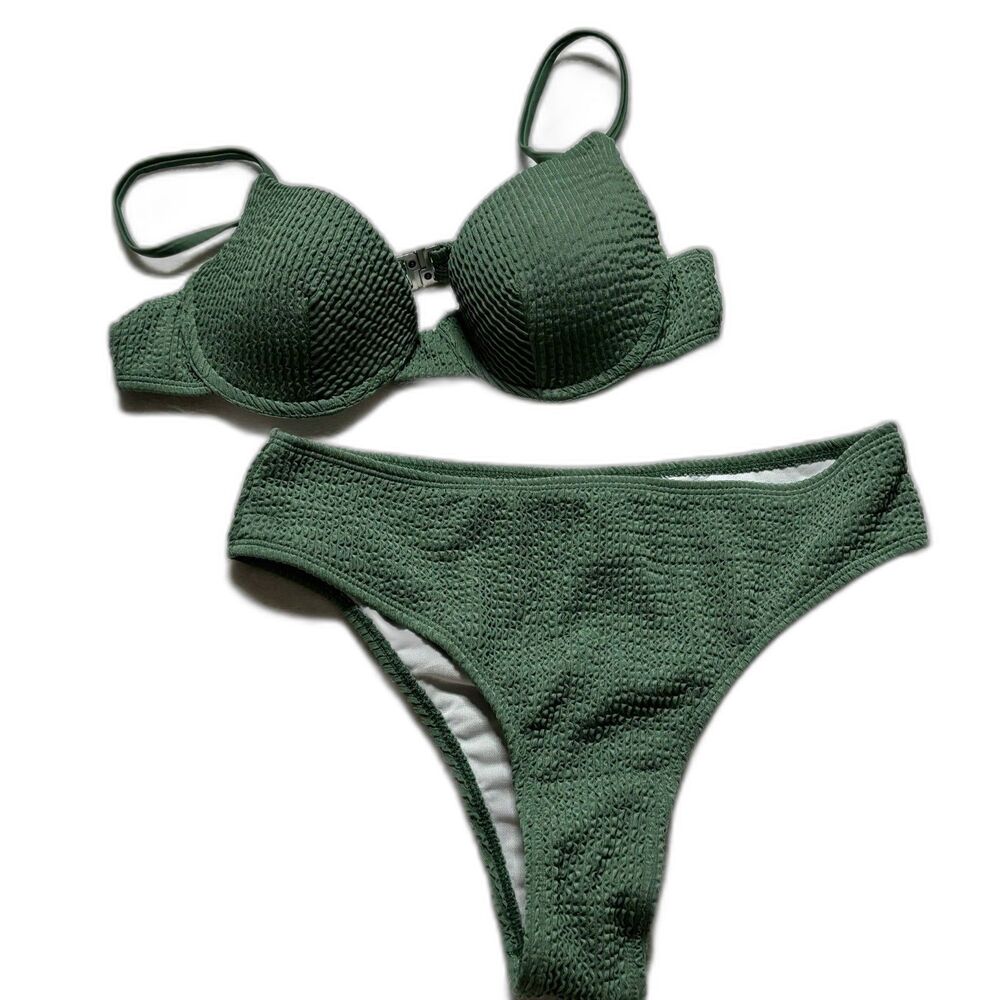 Shein NWT Green Smocked High Waisted and Push Up Bikini Medium